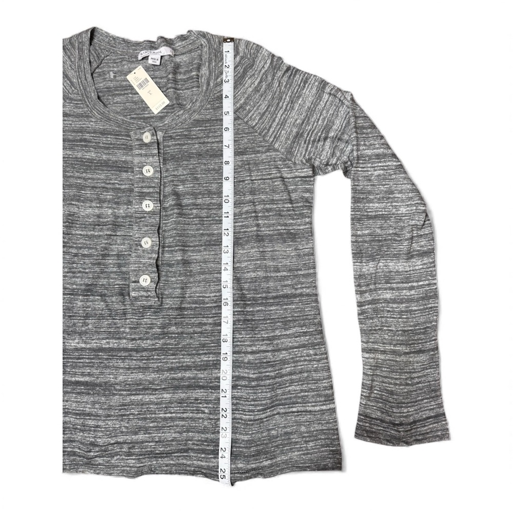 Anthropologie Stateside Gray Henley Top 100% linen Women's Large NWT Made in USA - Picture 2 of 9